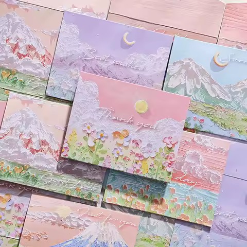 6pcs/set of oil painting style cards Thank you card Folding card Blessing message card Gift card Art