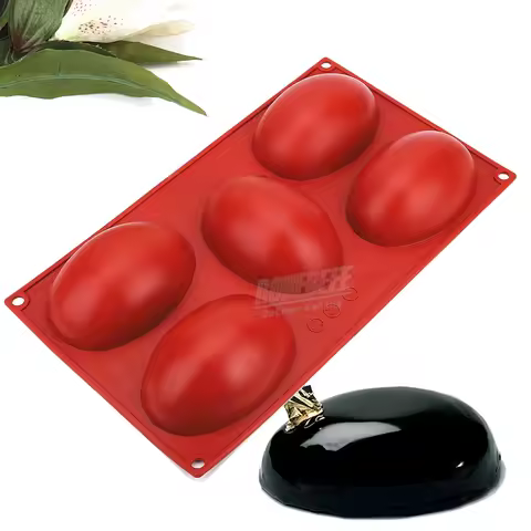 5 Cavities Half Oval Egg Shape Silicone Cake Dessert Mold French Pastry Mousse Moulds Ice Cube DIY B