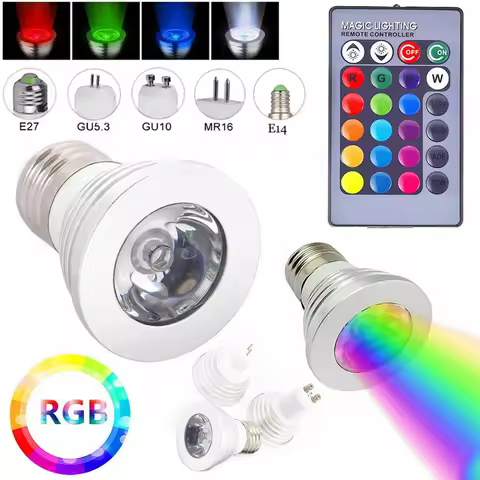 E27 E14 GU10 GU5.3 MR16 LED RGB Spotlight Bulbs 3W Remote Control Home Decoration Color Changing Lig