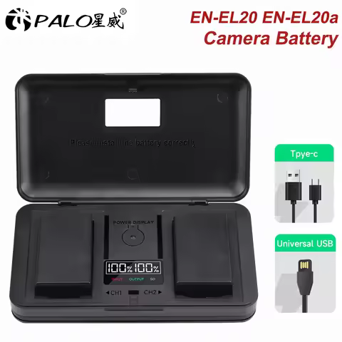PALO EN-EL20 EN-EL20a Battery + LCD Dual Charger for Nikon Coolpix P1000 P950 1 j1, 1 J2, 1 J3, 1 S1