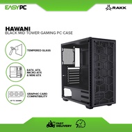 EasyPC  RAKK Hawani Mid Tower Tempered Glass Desktop Gaming Case, Support ATX, mATX, mini-ITX Mother