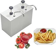 PreAsion 2 Bucket Sauce Dispenser Pump Stainless Steel Sauce Pump Each Bucket 3.5L Squeeze Condiment Pump for Salad Dressing and Vinegar so on