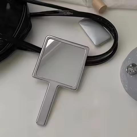 Electroplated Handle Portable Makeup Mirror Round Square Hand Mirror S M L Size Beauty Cosmetic Hand