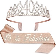Anicy Crown Decoration 40th Birthday Women - Sash Birthday and Birthday Crown for Gift 40th Birthday