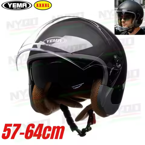 YEMA 661S Big Size 3/4 Open Face Helmet Winter Dual Visor Motorcycle Half Helmet Suede Inner Lining 