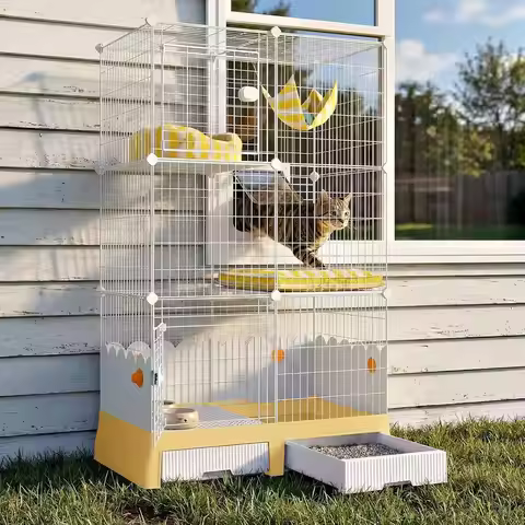 Wheeled Indoor Cat Enclosure for 1-3 Cats, 35.5 L x 21.6 W x 62.2 H, with Litter Box