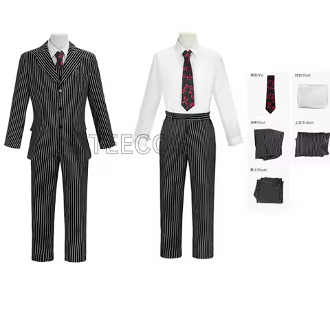 Wednesday The Addams Family Cosplay Gomez Addams Costume Black Striped Blazer Pants Vest Shirt Tie S