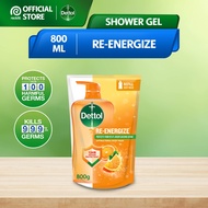 Dettol Shower Gel Body Wash Re-energize 800ML Refill