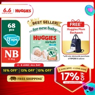 HUGGIES AirSoft Diapers for Newborn Baby NB68 (1 pack) Breathable and Soft diaper