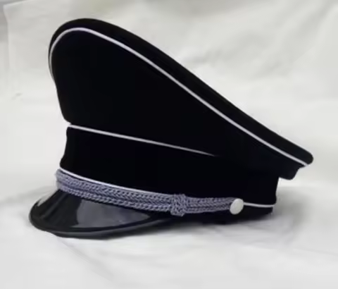 WW2 Army Caps Collectibles Black Officer Large Brimmed Hats Woolen Cloth-DE075
