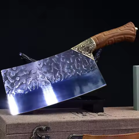 8.5 Inch Chopper Knife Handmade Forged 7Cr17MoV Steel Blade Slicing Cleaver Longquan Kitchen Knives 