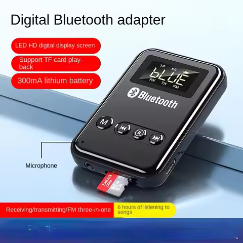 K6 4-in-1 Bluetooth 5.0 Adapter HD LED Display for Computer Video Speaker FMX Car TF Card Aux3.5 Han