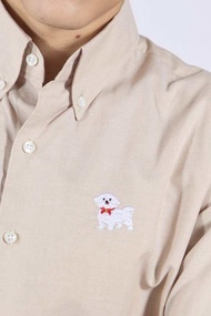The Finery - The Kennel Oxford Shirt สีเบจ Sand Beige | ผ้า Oxford Pinpoint | ปักหมา 4 แบบ | คอปก Bu