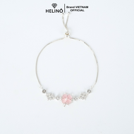 Lắc tay bạc nữ HELINO dây rút cỏ bốn lá đính đá mắt mèo hồng cao cấp trang sức cá tính V42