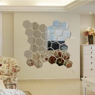 12pcs 3D Mirror Hexagon DIY Sticker Dinding Model Vinyl Removable Wall Sticker Decal Home Living Room Decor