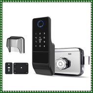 (D X Q Y)Waterproof Tuya Wifi Smart Door Lock Digital Password Double Fingerprint Electronic Rim Lock for Outdoor Iron Gate Door