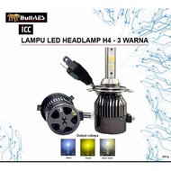 H4 3 Color LED Headlamp Icplus 3600 Lumens I H4 3 Color LED Bulb