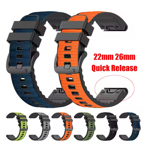 QuickFit 26/22mm Watch Strap For Garmin Fenix8 PRO E 7X Nylon＋Silicone Band Forerunner 970 965 745/D