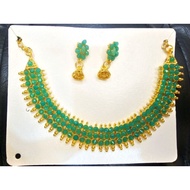 GOLD PLATED GREEN STONE NECKLACE | JEWELLERY SET WITH EARINGS | EARING | GREEN STONE | GOLD JEWELLER