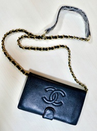 中古Chanel香奈兒荔枝皮雙C長夾 - 附原裝盒和免費揹帶當WOC