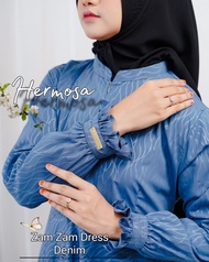 Gamis hermosa wolfis embos motif zamzam denim-gamis biru denim syari-gamis lebaran denim-gamis