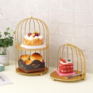 鐵藝雙層金色鳥籠甜品臺展示架擺件茶歇擺臺蛋糕托盤糕點架子道具