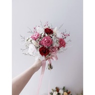紅粉色系永生花捧花 新娘捧花 伴娘捧花 登記捧花 結婚捧花