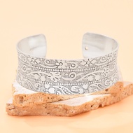 Yixi Classic Style Retro Carved Classical Pattern Wide Version Open Miaotai Silver Bracelet Yunnan Ethnic Style Men Women Style in Warehouse