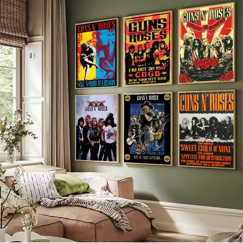 Guns N Roses Rock Band Movie Sticky Posters Fancy Wall Sticker for Living Room Bar Decoration Vintag