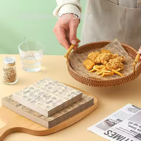 【S】100Pcs Oil-Proof Baking Food Wrapper Wax Paper Burger French Fries Wrapping Oilpaper Kitchen Sand
