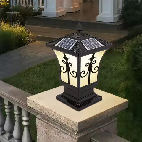 Black Aluminum PP 20x20x38cm Utility Solar Dual-Purpose Column Lamp Four-Color Light Courtyard Colum