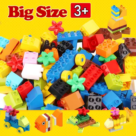 62-310 pieces DIY Building Blocks Bulk Compatible with Duplo Animals Marble Run City Classic Bricks 