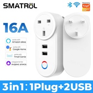 SMATRUL Tuya Wifi Smart USB Socket Us Plug 16A Outlet Adapter Charging Voice Timing Smart Life App E