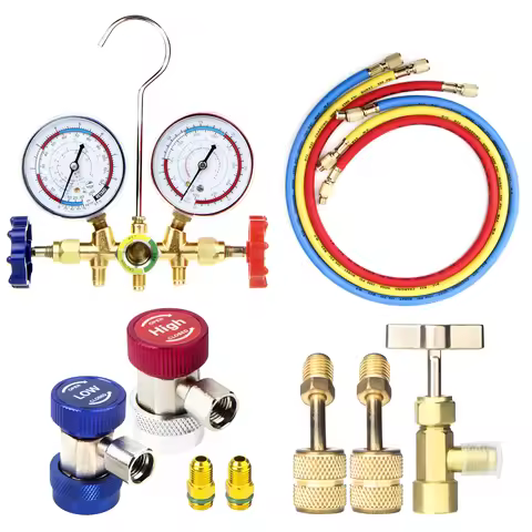 New Air Conditioning Pressure Gauge with Hose and Hook 3 Way AC Diagnostic Manifold Gauge Set for Fr