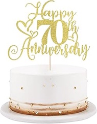 golden Glitter Happy 70th Anniversary Cake Toppers-Wedding Anniversary Party Decorations,gold Weddin