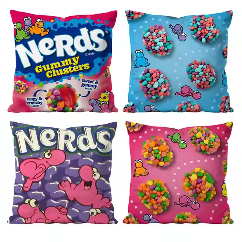 Funny Novelty Food Nerds Candy Sweet Pillow Case Anti-dustmite Pillowcase Invisible Zipper Silky Sho