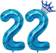 40 Inch Blue Foil Balloon Number 22,Crown 22th Birthday Party Decorative Balloons,Number Large Numbe