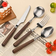 set sudu garfu sudu garfu set Set pinggan mangkuk walnut, sudu, garpu, keluli tahan karat isi rumah,