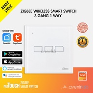 reTouch Tuya Smart Home Zigbee 3 Gang Wireless Switch Tuya Smart Life App supports Amazon Alexa Goog