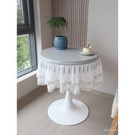 Hot-selling Cotton Linen Round Tablecloth Waterproof Oil-Proof Solid Color High-End Feeling Balcony 