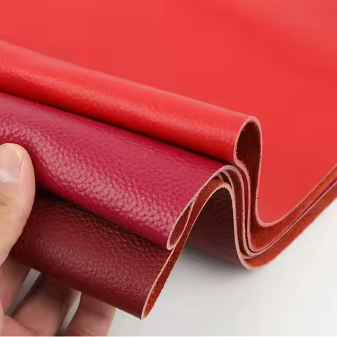 Genuine leather head layer, cowhide leather material, bright red lychee pattern, rose red wine red l