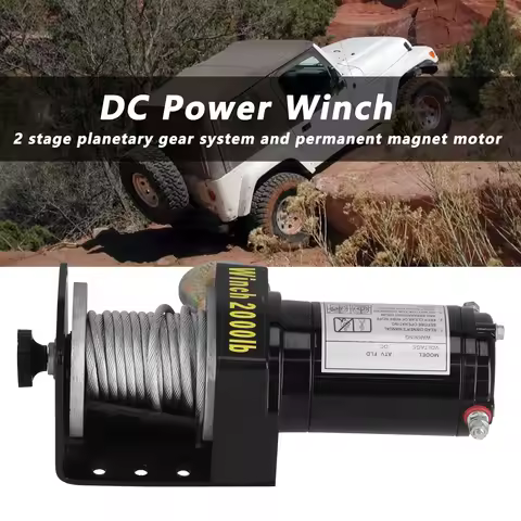 12V 2000LB Electric Winch Vehicle Traction Equipment with Wired Handle 1.2KW 1.6HP Motor Power Winch
