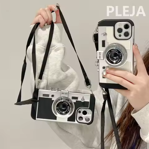 Fashion Crossbody Strap 3D Camera Phone Case For Samsung Galaxy S23 Ultra S21 S22 S24 Plus Note 20 U