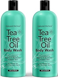 Natural Riches Extra Strength Tea Tree Oil Skin Clearing Body Wash Hand Wash Peppermint Eucalyptus Oil Soap by Natural Riches - Helps with Skin and Hair - Pack of 2-16 Fl Oz