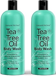 Natural Riches Extra Strength Tea Tree Oil Skin Clearing Body Wash Hand Wash Peppermint Eucalyptus Oil Soap by Natural Riches - Helps with Skin and Hair - Pack of 2-16 Fl Oz