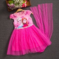 Princess Dress for Kids Girl Frozen Elsa Dress Cloak Fashion Clothes for Kids Girls Halloween Christmas Cospay Costume Funny Party Ball Gown Children Performance Showns