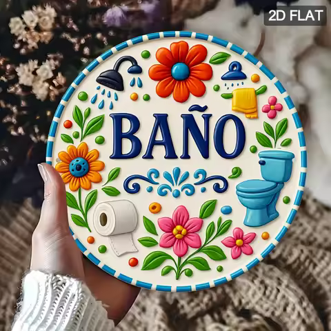 2D Flat - 1pc Spanish Floral Bathroom Wall Art | Waterproof Aluminum Metal Sign with Toilet, Shower,