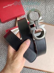 FERRAGAMO 菲拉格慕 Oval Gancini 皮帶 黑色 銀色