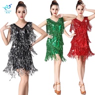 YXL Women 1920s Dance Dress Sequin Tassel Fringe Flapper Latin Rumba Dress Glitter Salsa Tango Ballroom Dancing Dresses