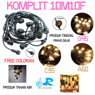 KOMPLIT 10M Kabel Fitting Gantung 10METER 10LED CAFE LAMPU Outdoor E27 DEKORASI LAMPU HIAS